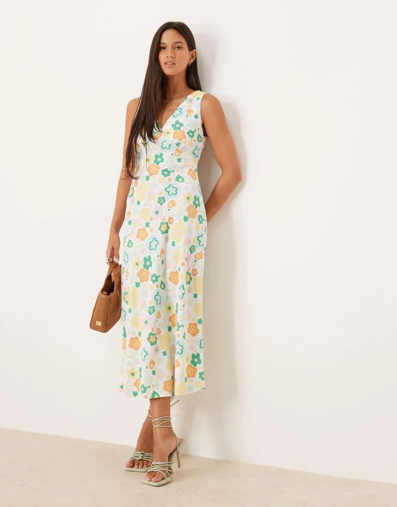 Glamorous Glamorous V neck bias-cut midi dress in retro spring floral 1