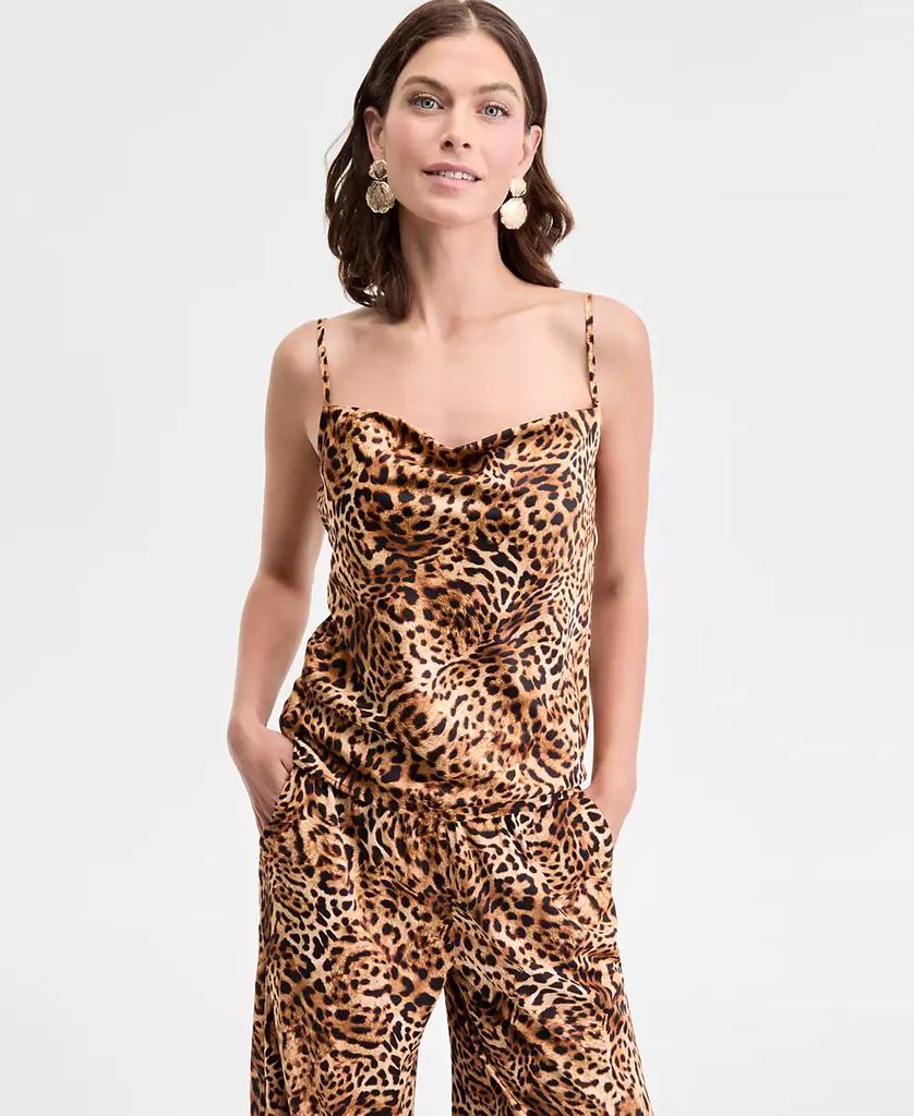 INC International Women's Animal-Print Cowlneck Camisole Top, Exclusively at Macy's