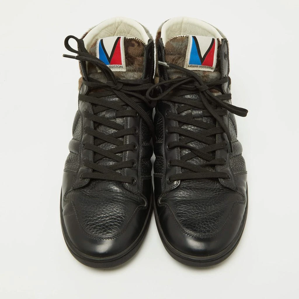 Louis Vuitton Louis Vuitton Black Leather and Calfhair Trainer High Top Sneakers Size 43 3