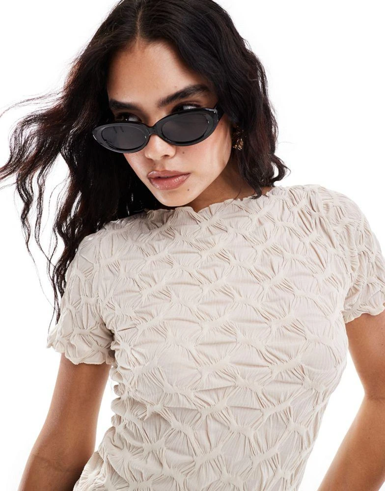 VERO MODA Vero Moda scrunch short sleeve jersey top in stone 1