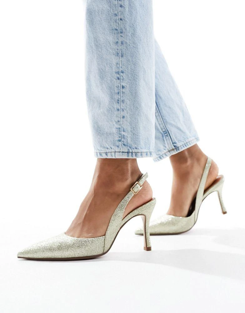 ASOS ASOS DESIGN Samber 2 slingback stiletto heels in gold glitter 2
