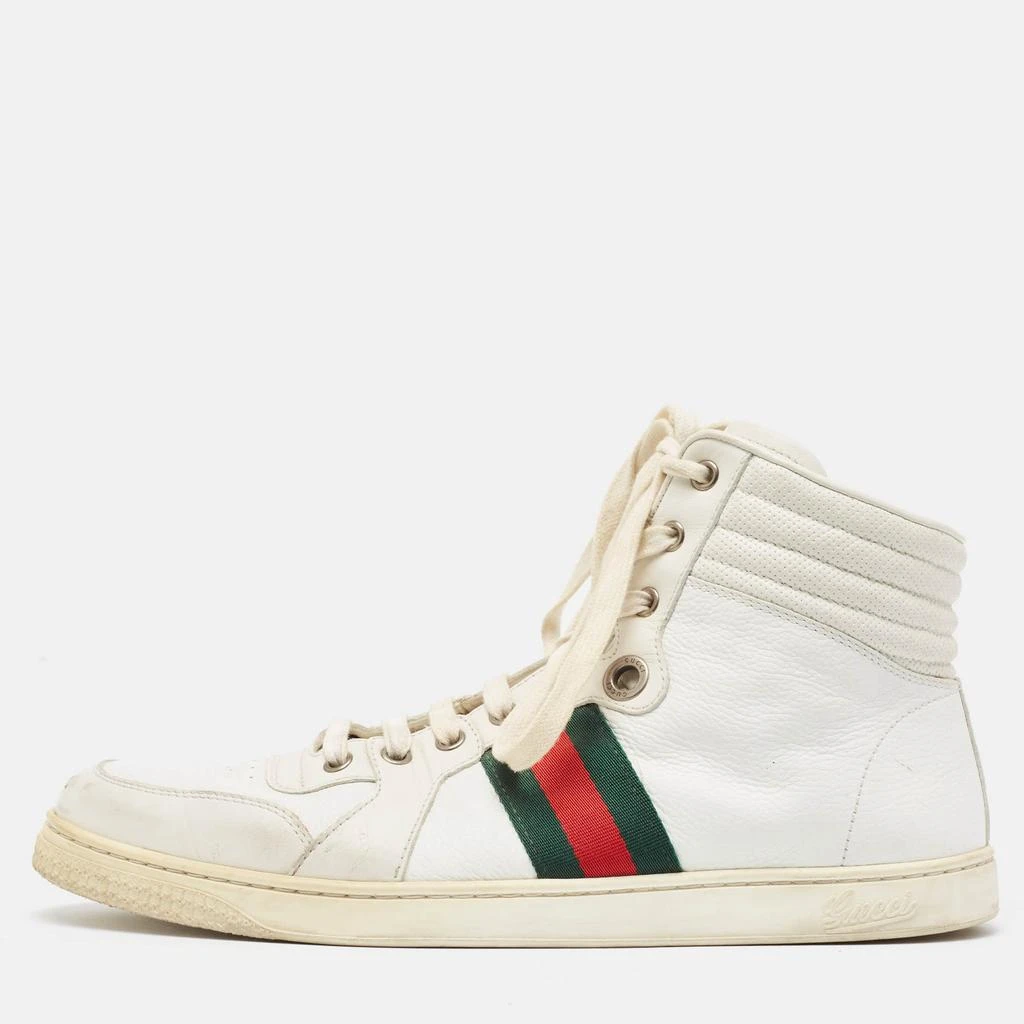 Gucci Gucci White Leather Web Detail High Top Sneakers Size 43 1