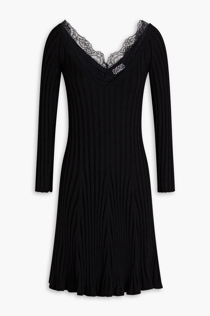 RED Valentino Lace-trimmed ribbed wool mini dress 1