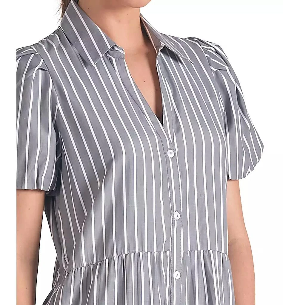 Elan Women's Poplin Striped Button-Front Puff-Sleeve Dress 4