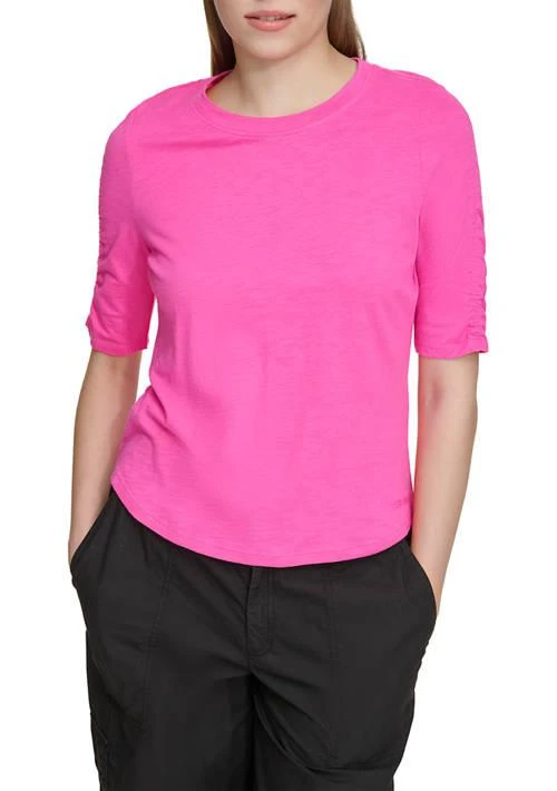 DKNY Jeans Womens Ruch Sleeve Knit Top 1