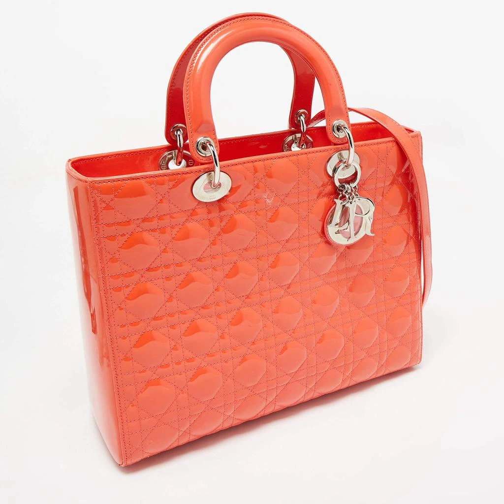 Dior Dior Orange Cannage Patent Leather Large Lady Dior Tote 4