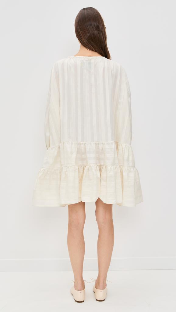 Marques Almeida Beige Textured Loose Fit Tier Gathered Dress