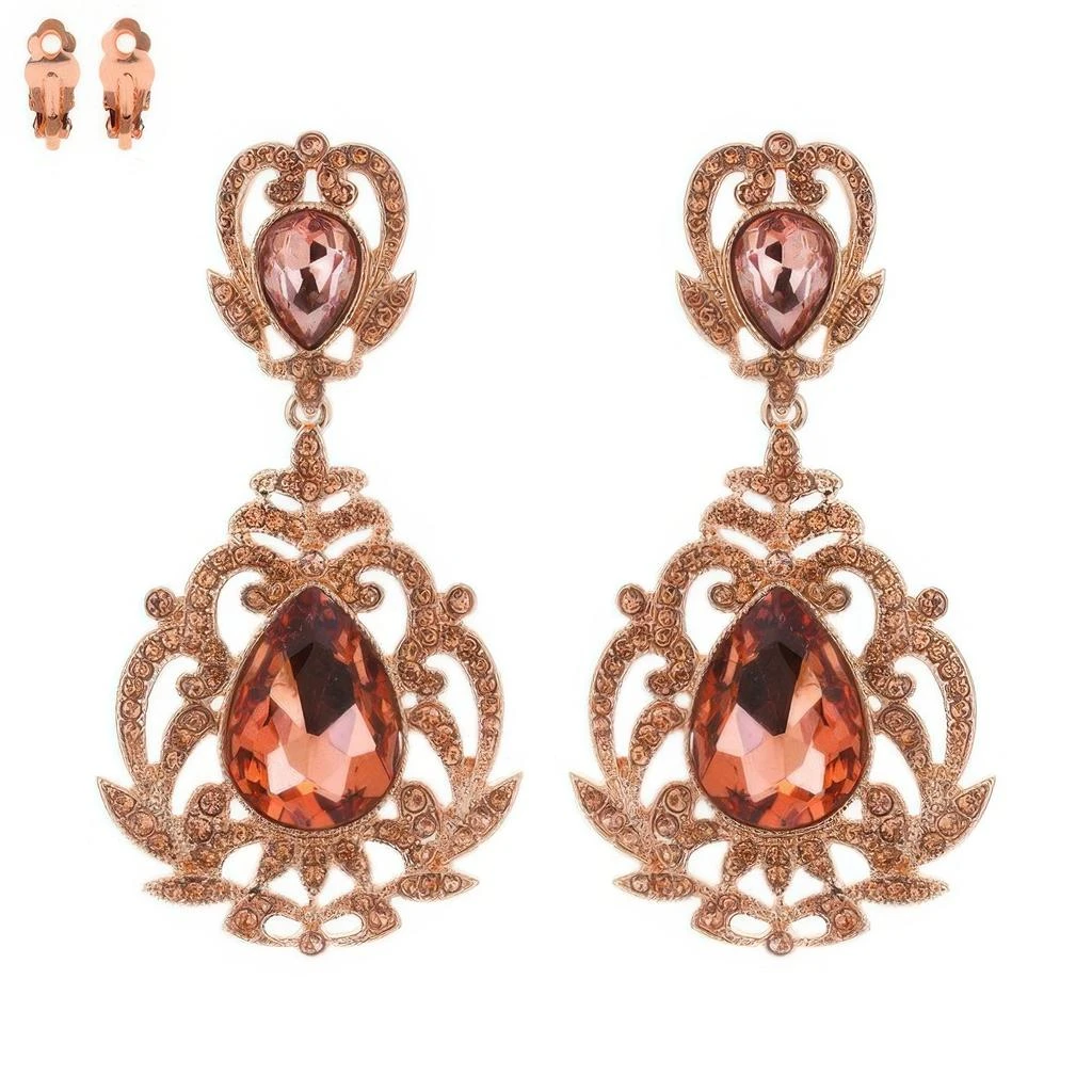 TRUEDAMES Crystal Teardrop Shaped Filigree Clip On Earrings 3