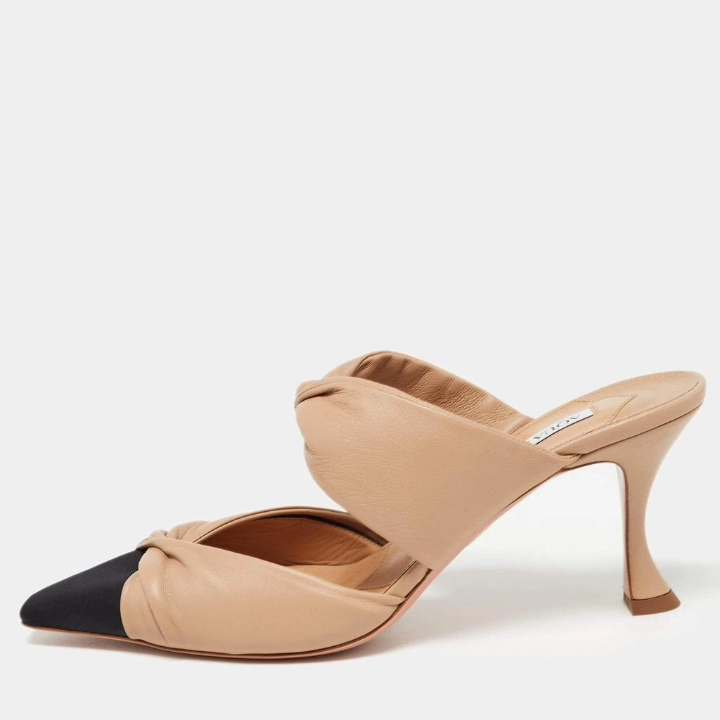 Aquazzura Aquazzura Beige/Black Leather and Grosgrain Twist Puffy Mules Size 41 1