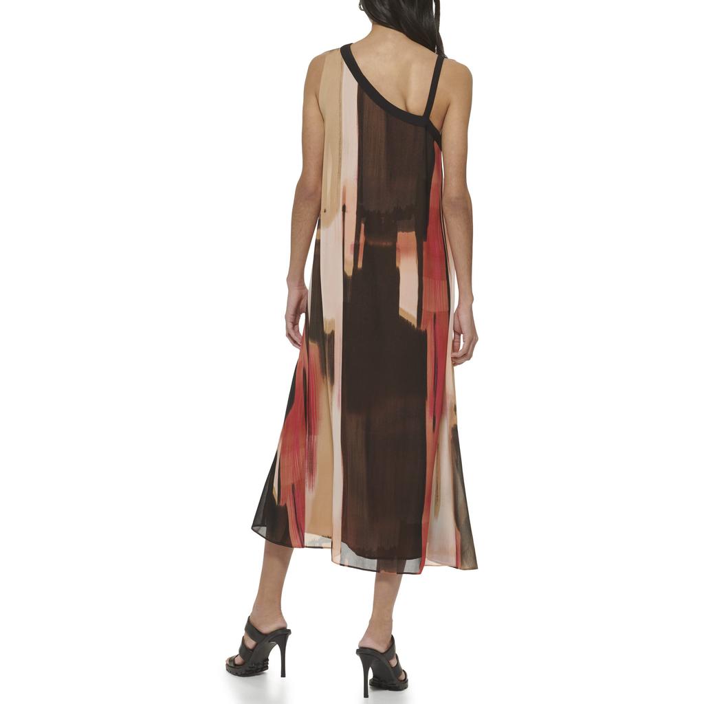 DKNY Sleeveless Print Chiffon Cold-Shoulder Dress