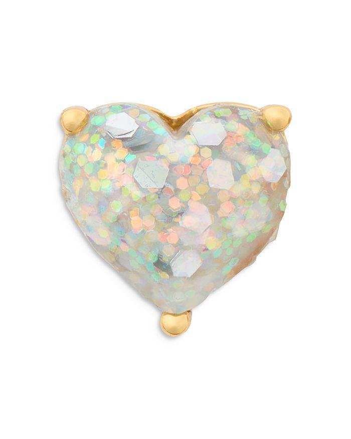 Kate Spade White Glitter Stone Heart Stud Earrings in Gold Tone