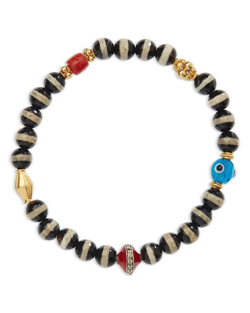 Ileana Makri Multi Stone 
Gray Diamond Striped Bead Stretch Bracelet in 18K Yellow Gold 
Sterling Silver 1