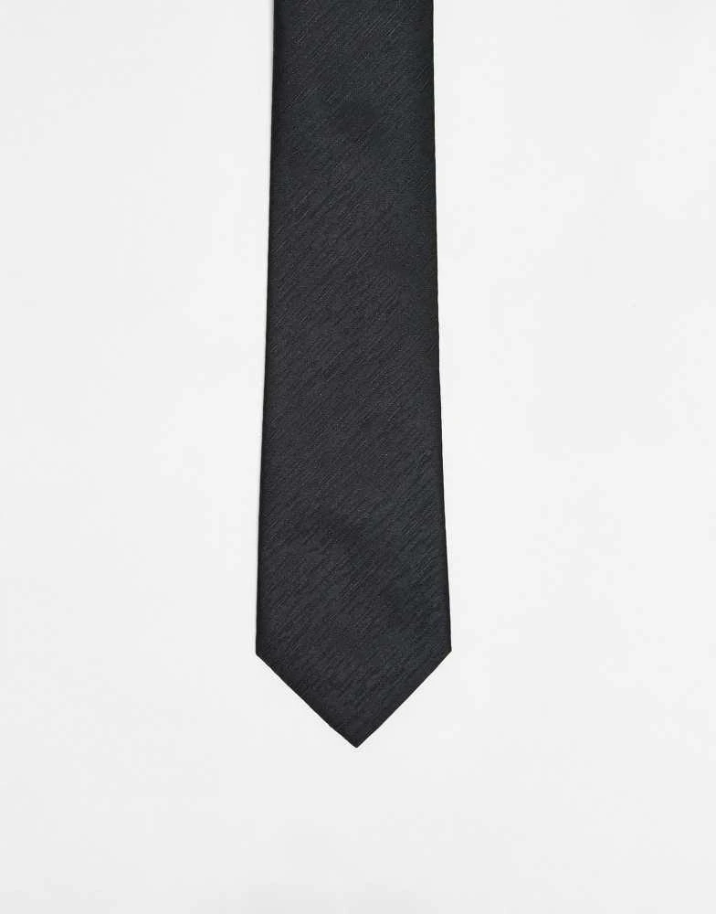 French Connection Mens French Connection plain woven tie in black 1