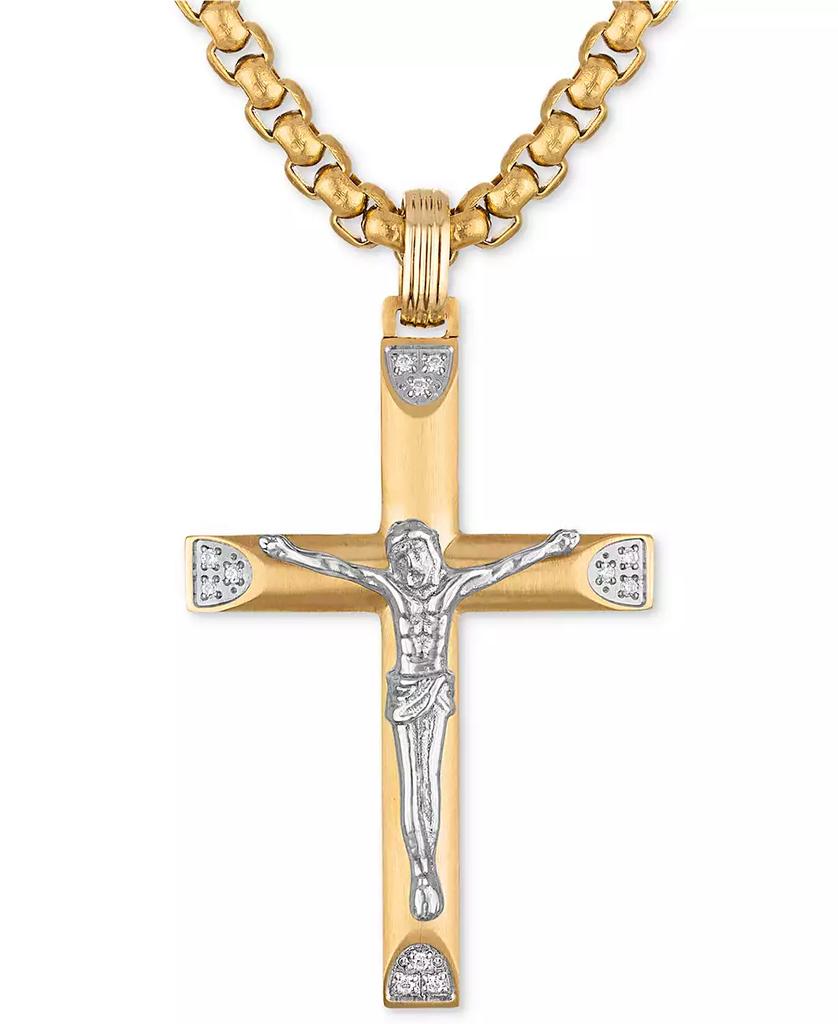 Esquire Men's Jewelry Diamond Crucifix 22" Pendant Necklace (1/20 ct. t.w.) in Stainless Steel & Gold-Tone Ion-Plate, Exclusively at Macy's