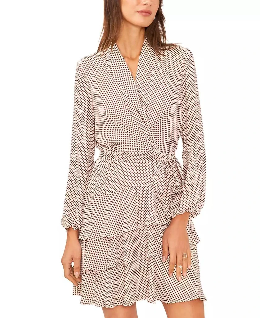 CeCe Women's Shawl Collar Long-Sleeve Tiered Dress 1
