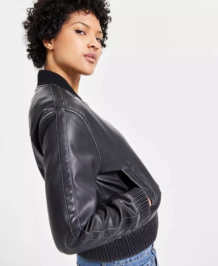 Jou Jou Juniors' Distressed Faux-Leather Bomber Jacket, Created for Macy's 3