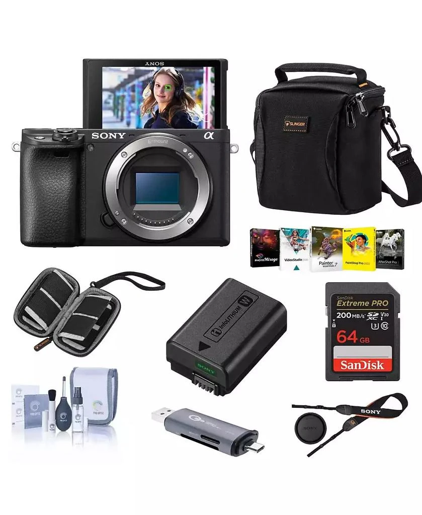 SONY Sony Alpha a6400 Mirrorless Digital Camera (Body Only) - Bundle with Shoulder Bag, 32GB SD Card, Cleaning Kit, Card Reader, SD Card Case, Corel PC Software Kit 9