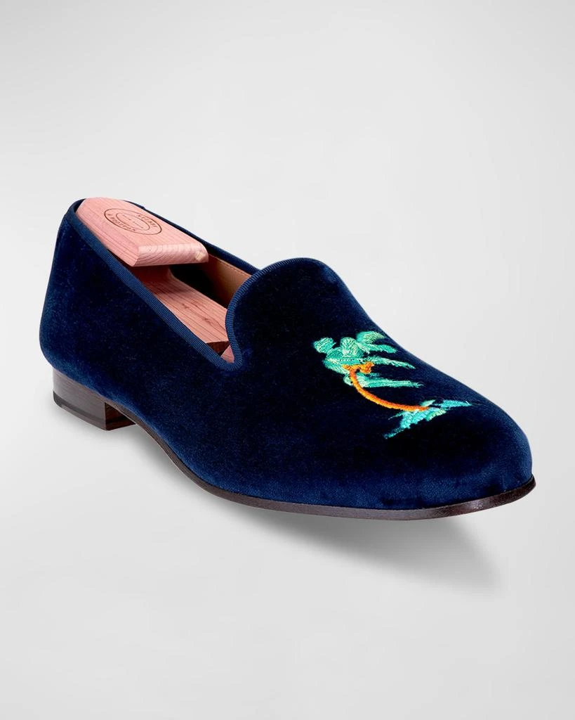 Stubbs and Wootton Men's Embroidered Palm Tree Velvet Slippers 2