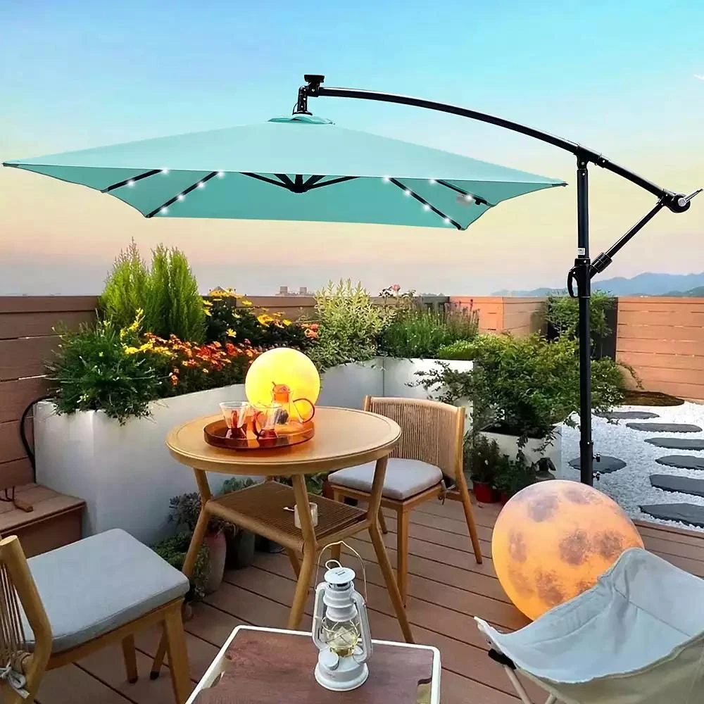 Streamdale Furniture Solar Powered LED Patio Umbrella, 8 Ribs, Crank and Cross Base