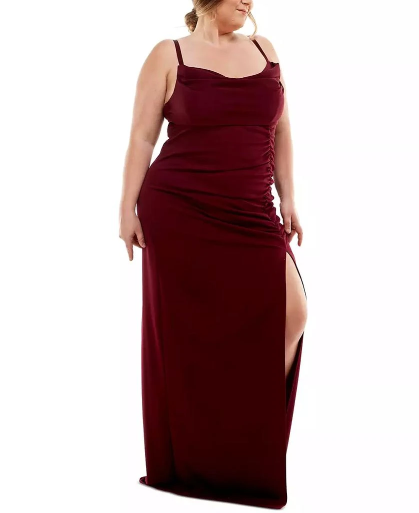 Emerald Sundae Trendy Plus Size Cowlneck Side-Ruched Maxi Dress, Created for Macy's 3
