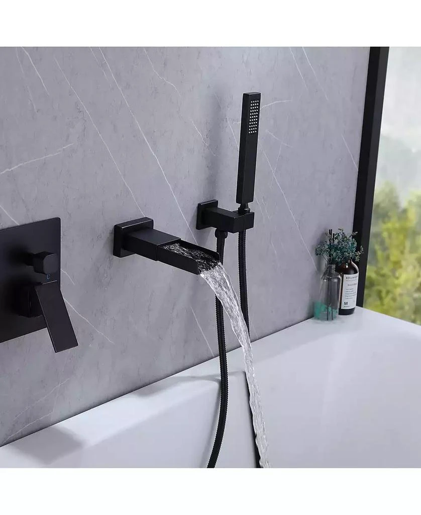 Greenspring Waterfall Single-Handle 2 Sprayer Wall Mount Bathtub Shower Faucet in Matte Black 6