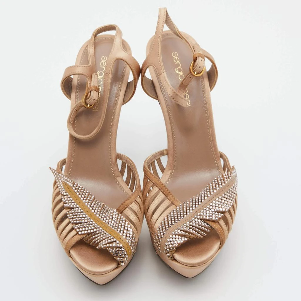 Sergio Rossi Sergio Rossi Light Brown Satin Crystal Embellished Ankle Strap Sandals Size 35.5 3