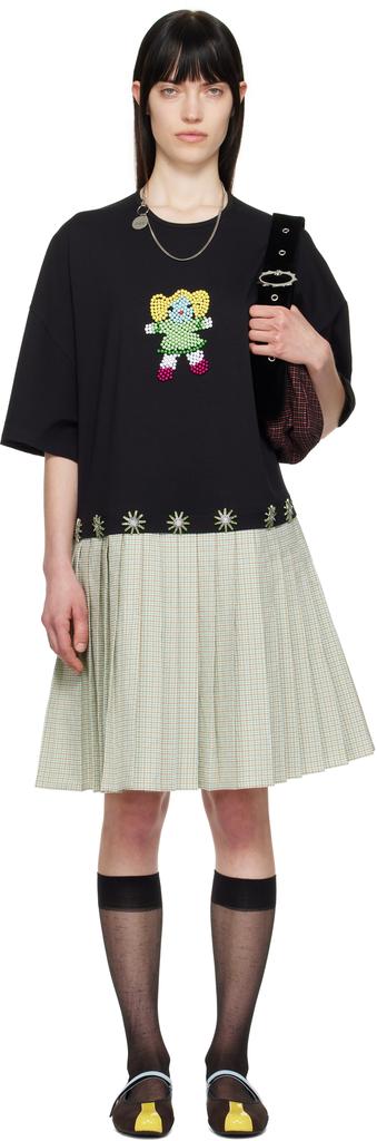 CHOPOVA LOWENA Black & Green Saltos Kilt Midi Dress