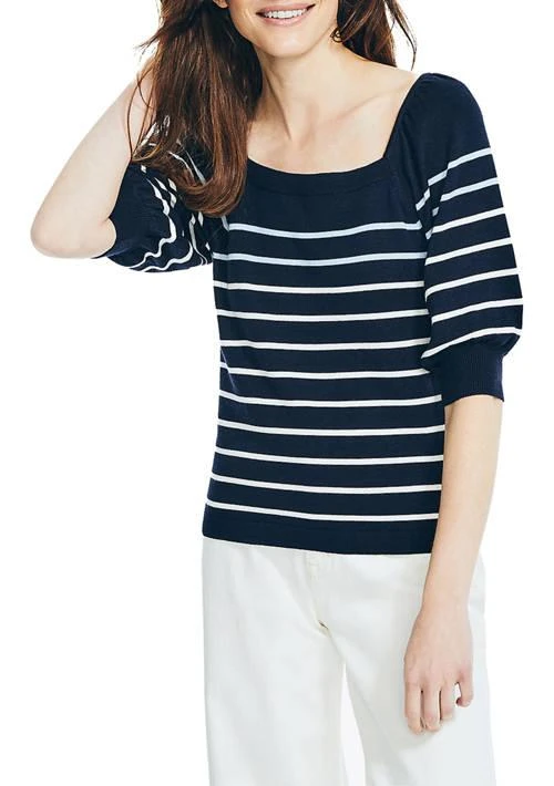 Nautica Womens Sustainably Crafted Striped Square Neck Top 1