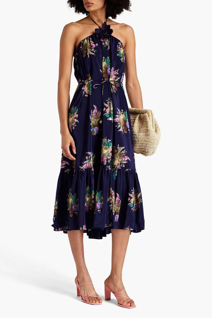 knee length dresses for ladies Zimmermann Chintz Wrap Midi Dress Blue Daisy Floral