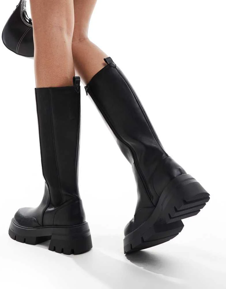 Public Desire Public Desire Bryant pull on knee boots in black PU 4