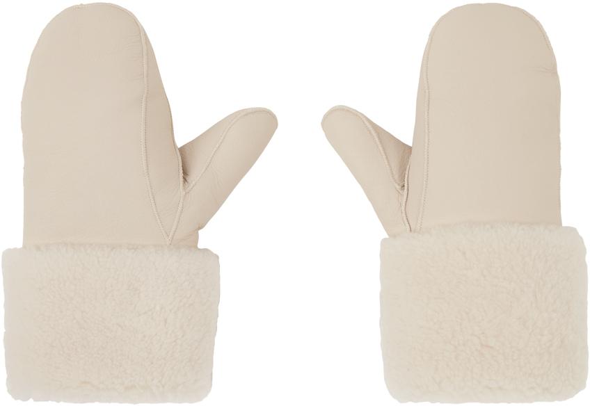 Yves Salomon Off-White Curly Merino Mittens