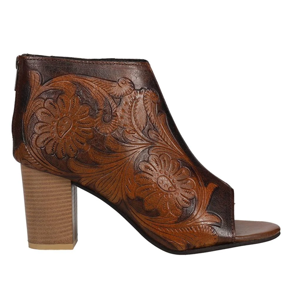 Roper Women's Mika Floral Peep Toe Shooties – Hand-Tooled Leather & 3 Inch Heel