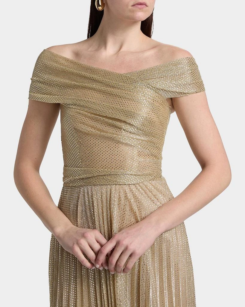 Talbot Runhof Metallic Pin Dot Pleated Off-The-Shoulder Gown 5