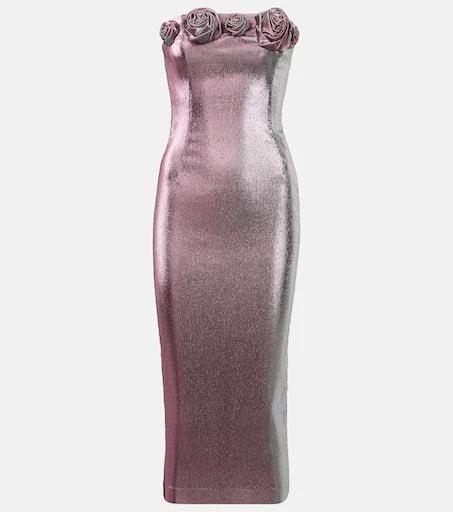 AREA Floral-appliqué lamé midi dress 1