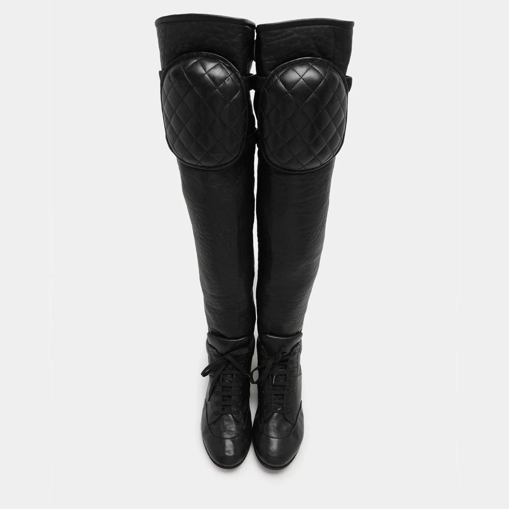 Chanel Chanel Black Quilted Leather Knee Length Boots Size 40 3