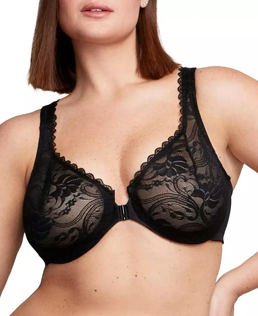 Glamorise Women's Full Figure Plus Size Wonderwire Front Close Stretch Lace Bra 9245 1
