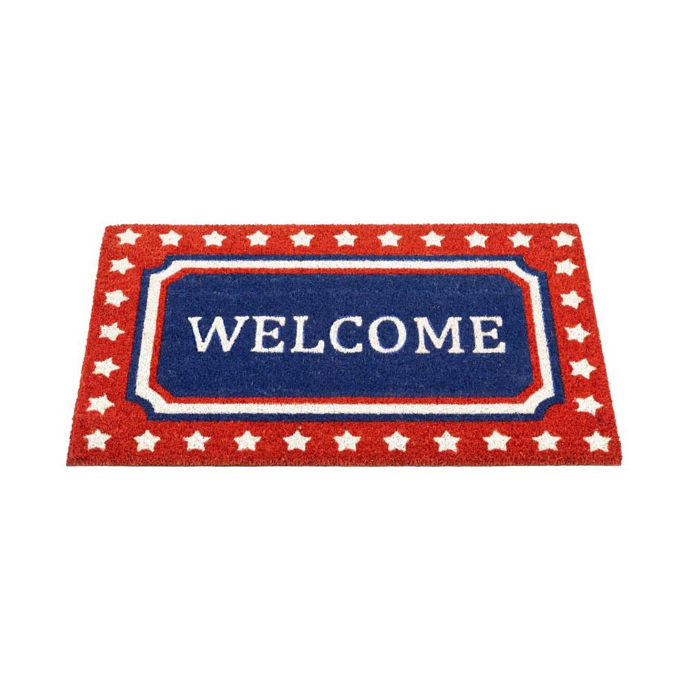 Northlight Blue and Red Coir "Welcome" Americana Outdoor Doormat, 18" x 30"