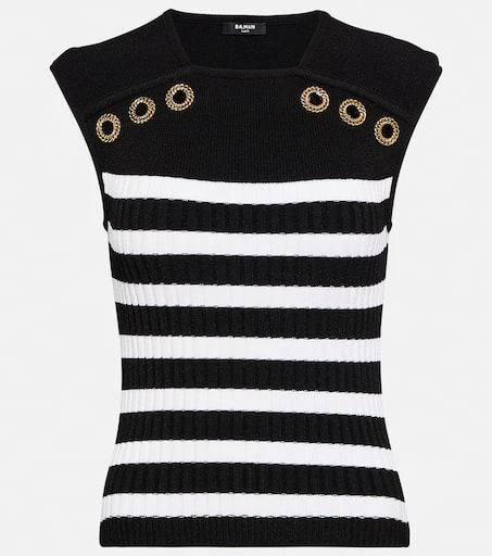 Balmain Striped ribbed-knit top 1