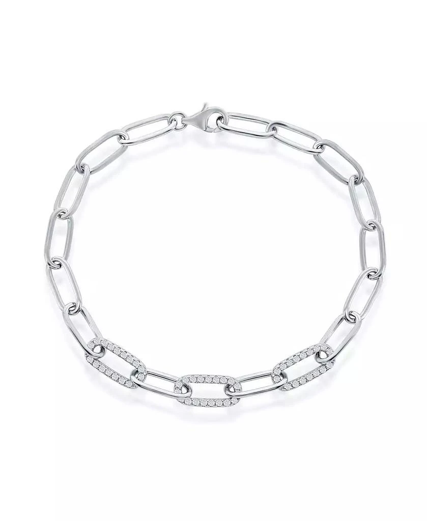 Simona Sterling Silver or Gold Plated Over Sterling Silver CZ Paperclip Bracelet