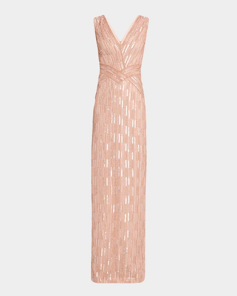 Pamella Roland Column Bead Sequined Tulle Gown 1