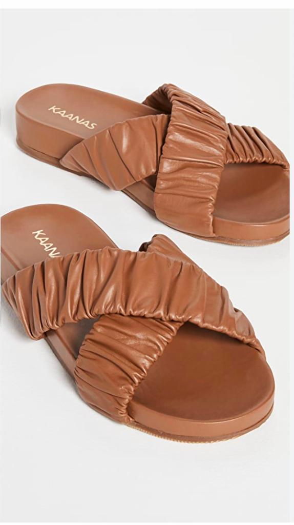 Kaanas Saona Scrunchie Cross-Over Pool Slide-Coffee In Brown
