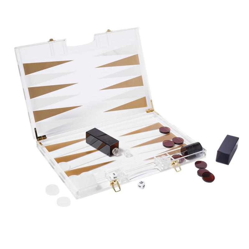 Sunnylife Lucite backgammon game in black white and golden