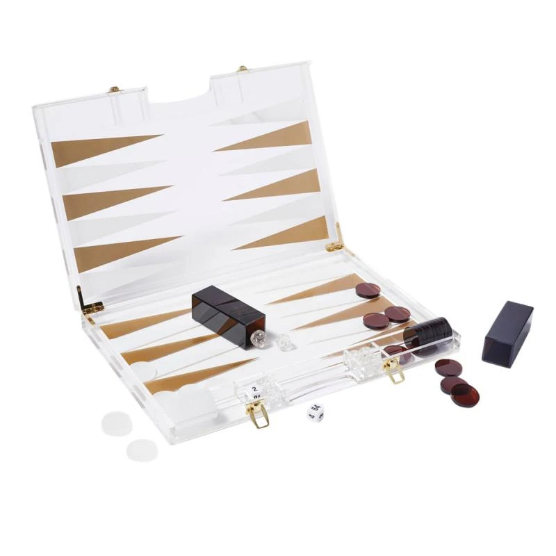 Sunnylife Lucite backgammon game in black white and golden 1