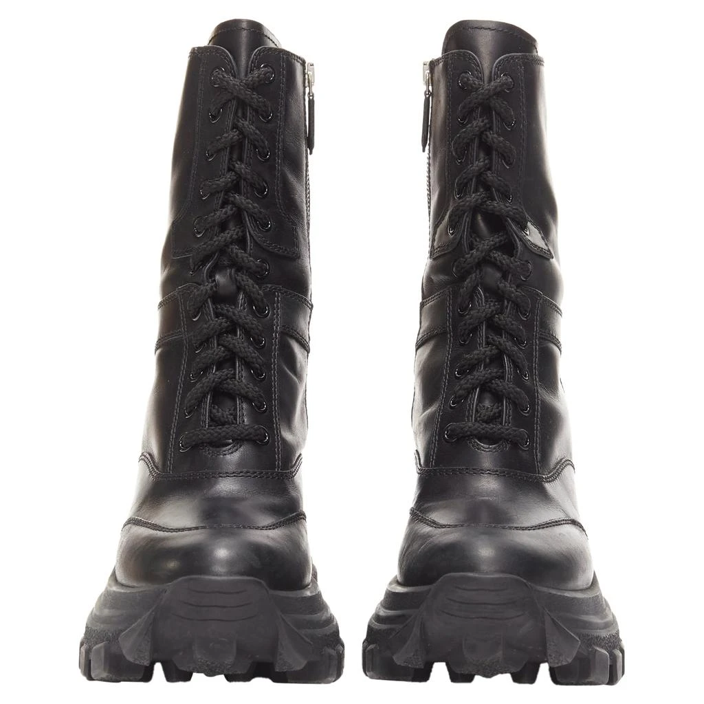 Miu Miu Leather Logo Lace Up Chunky Wedged Military Boots 3