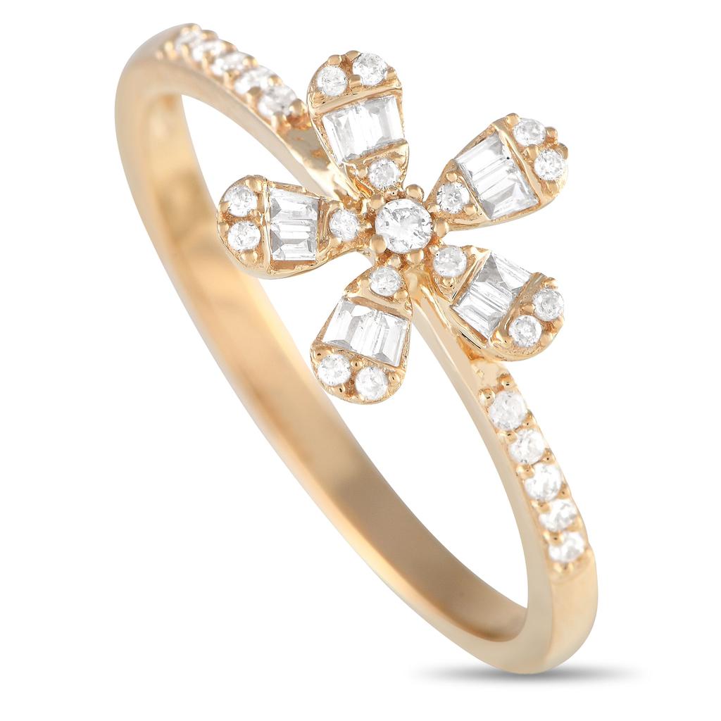 Non Branded LB Exclusive 14K Yellow Gold 0.20ct Diamond Flower Ring RN32404