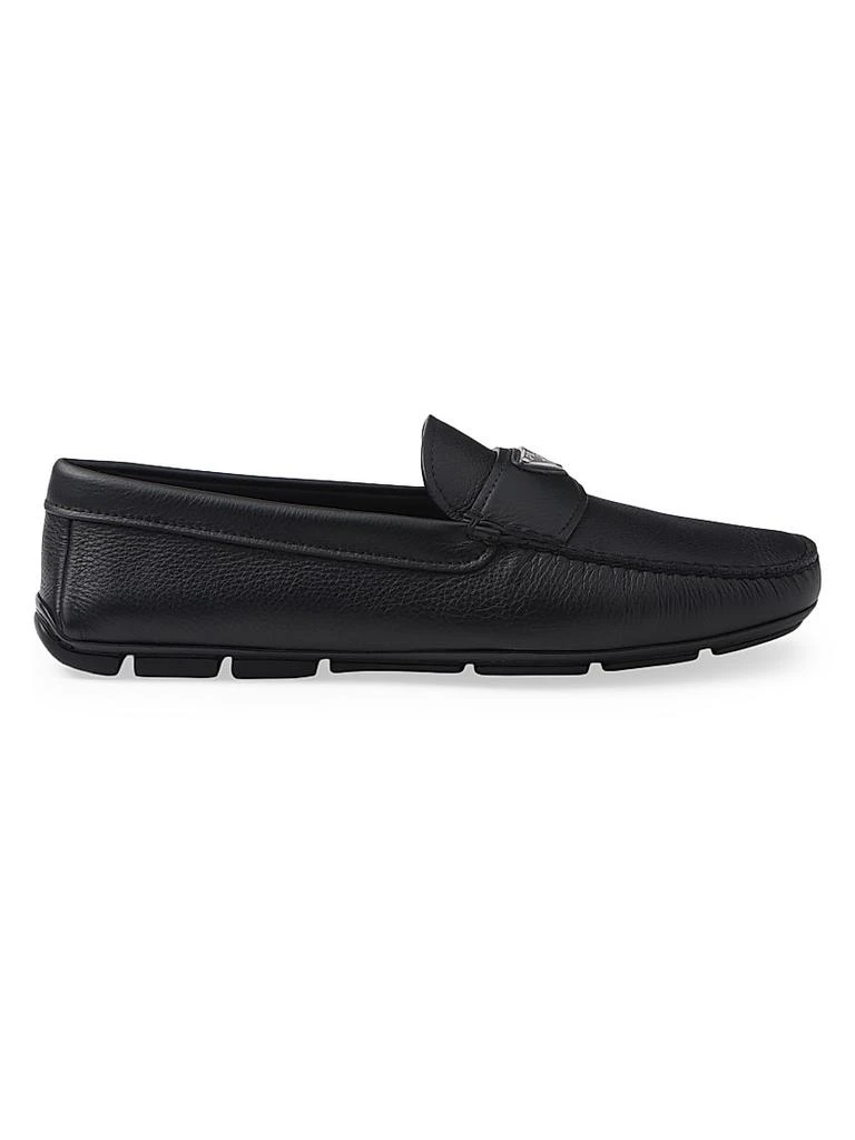 Shop Prada Navy Blue Croc Embossed Leather Penny Loafers  display picture 3