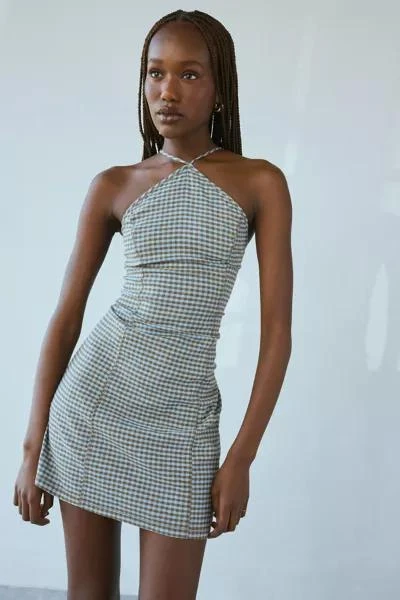 Urban Outfitters UO Riley Y-Neck Linen-Blend Gingham Mini Dress 1