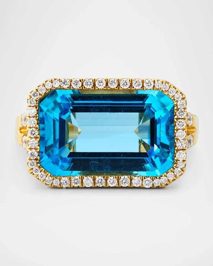 Goshwara 18K Gossip East-West Emerald Cut Blue Topaz Statement Ring with Diamonds