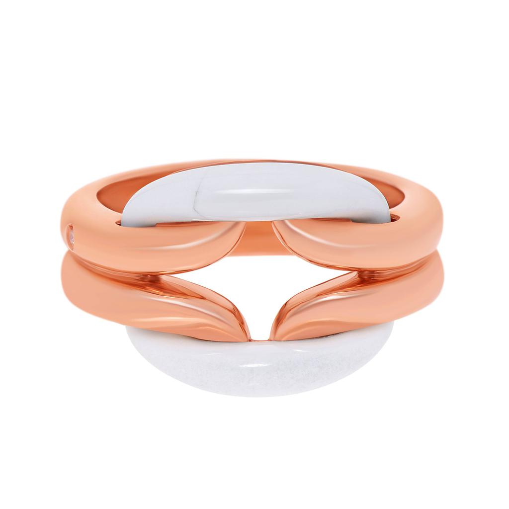 Damiani Damiani 18K Rose Gold, White Agate and Diamond Gemstone Ring Sz. 6