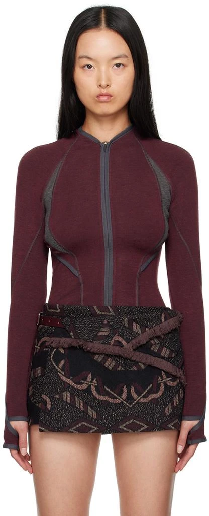 Hyein Seo Burgundy Slashed Jacket 1